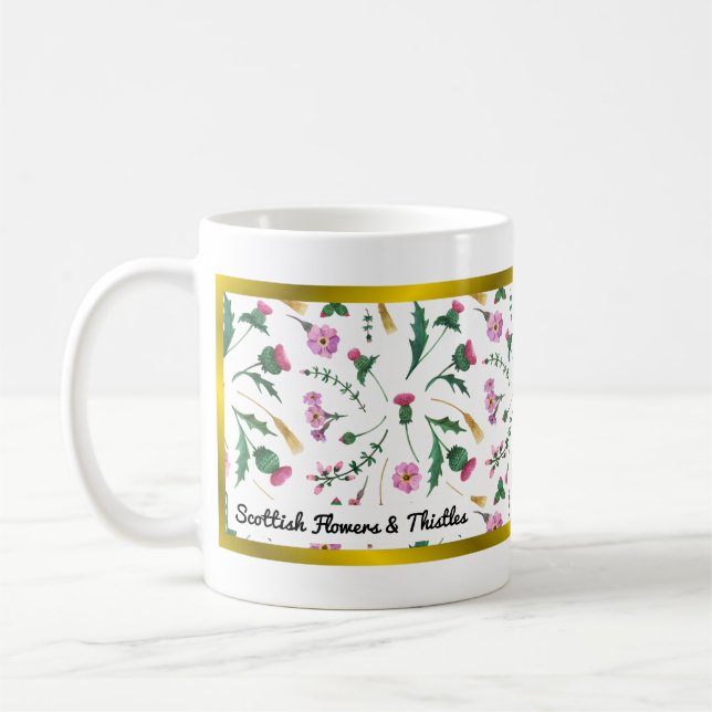 Scottish Flowers & Thistles Coffee Mug (Left)