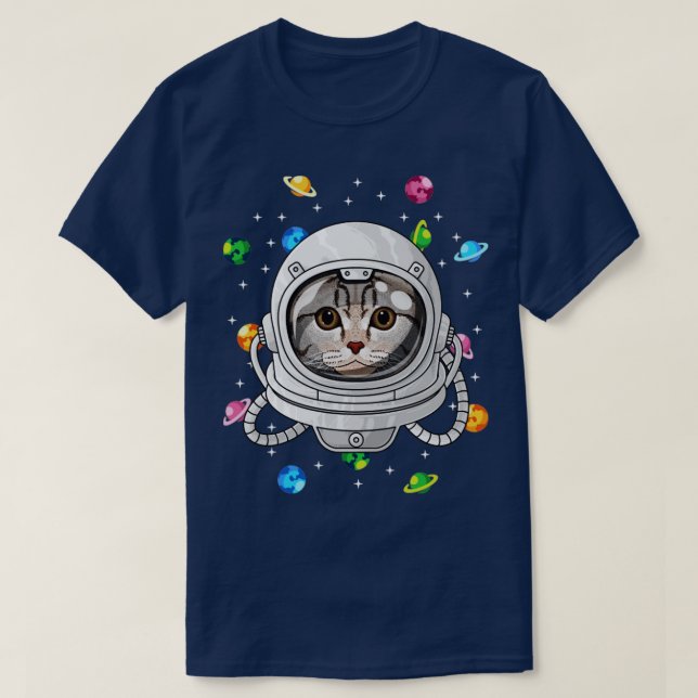 Scottish Fold Astronaut Cat Deep In Space Cosmic U T-Shirt (Design Front)