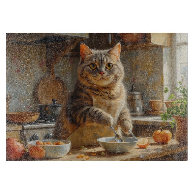 Scottish Fold Cat Cooking in Kitchen Cutting Board (Front)
