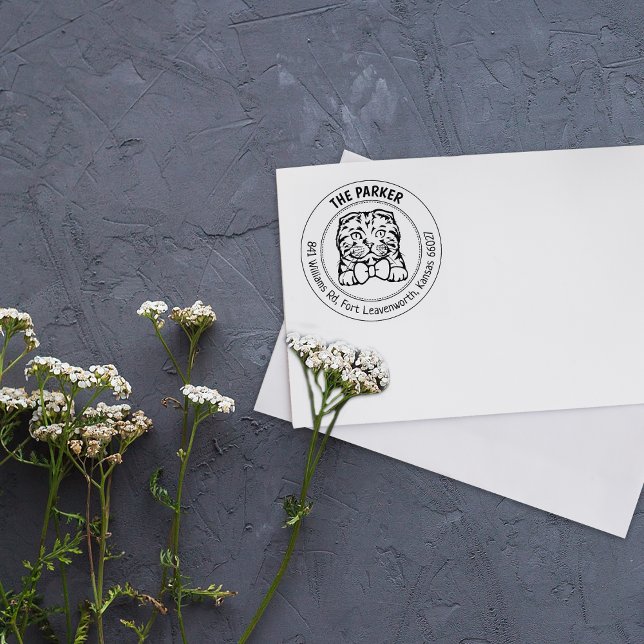 Scottish fold Cat Family Return Address  Rubber Stamp (Creator Uploaded)