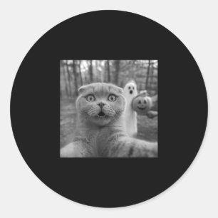 Scottish fold cat selfie ghost trick or treater classic round sticker