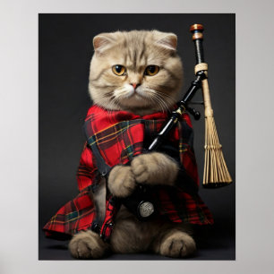 Scottish Fold Cat with Bagpipes Poster