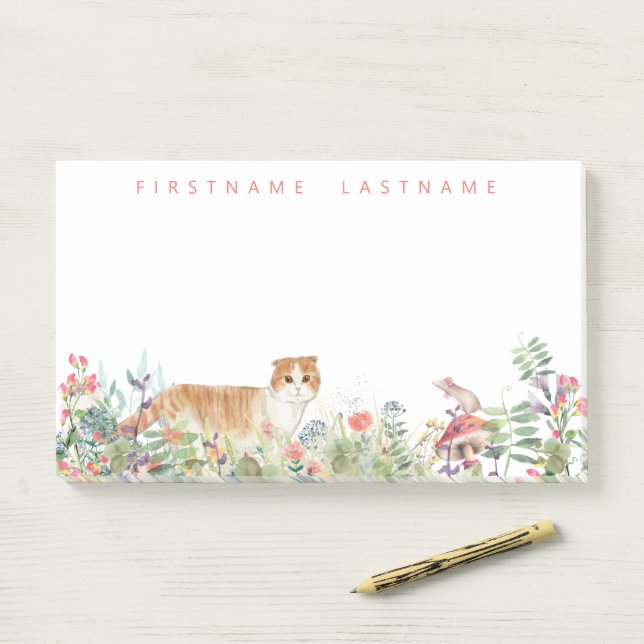 Scottish Fold Flower Garden | Personalised Post-it Notes (On Desk)