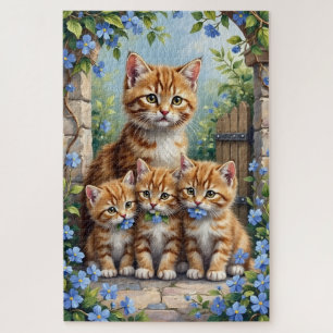 Scottish Fold Forget-Me-Not Garden Art Jigsaw Puzzle