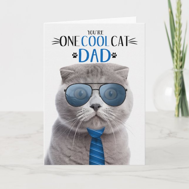 Scottish Fold Grey Cat Father's Day One Cool Cat Holiday Card (Front)