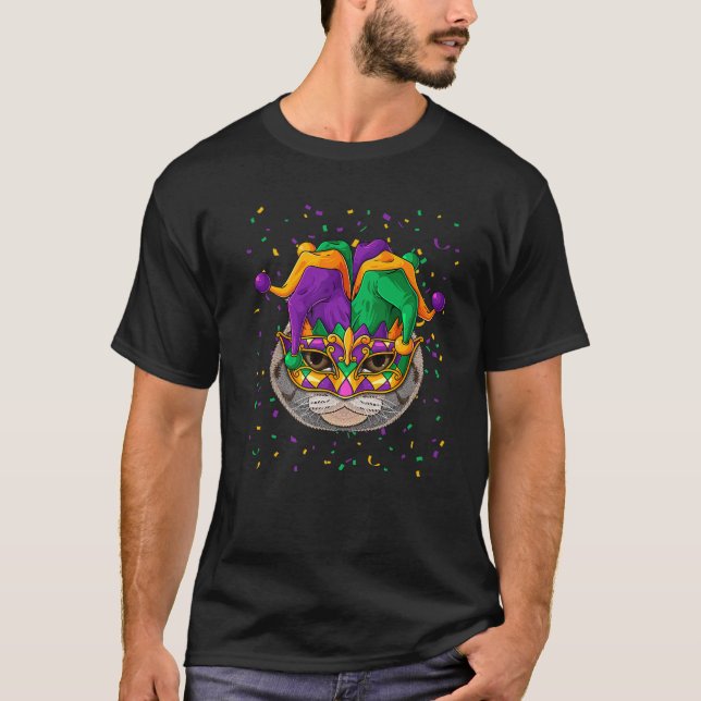 Scottish Fold Mardi Gras Cat Face Carnival Jester T-Shirt (Front)