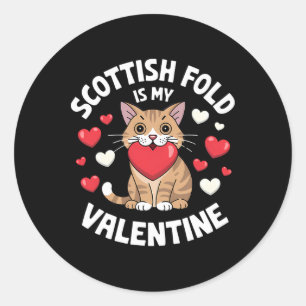 Scottish Fold Valentine Cute Cat Design Heart Kitt Classic Round Sticker