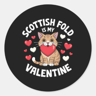 Scottish Fold Valentine Cute Cat Design Heart Kitt Classic Round Sticker