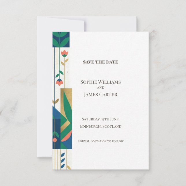 Scottish Folk Art Save the Date Card (Front)