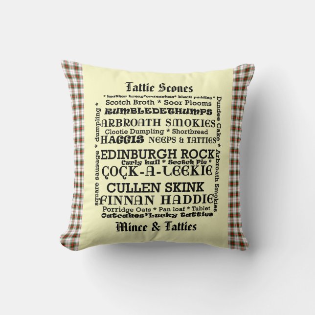 Scottish Food Menu Tartan Cushion (Front)