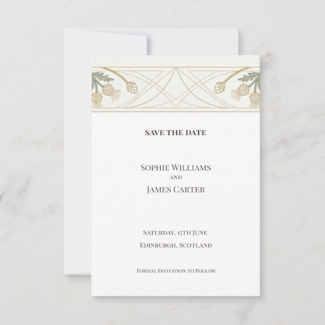 Scottish Gold Thistle Save the Date Card (Front)