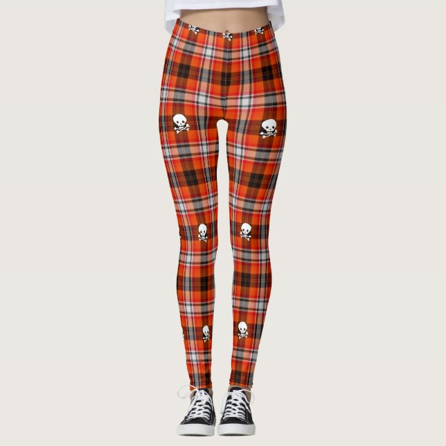 Scottish goth skulls plaid leggings (Front)