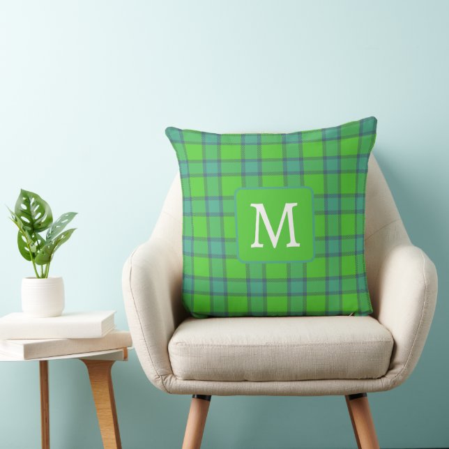 Scottish green &blue Plaid monogram Cushion (Chair)