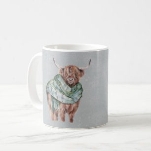 Scottish Green Tartan Highland Cow Personalised Coffee Mug