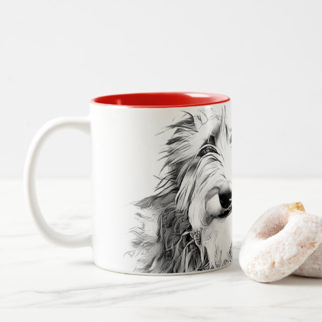 Scottish greyhound couple Two-Tone coffee mug (With Donut)