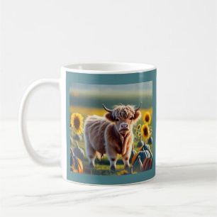 Scottish Highland Baby Cow Sunflower and Pumpkins Coffee Mug