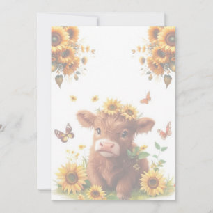 Scottish Highland Calf and Sunflowers  Invitation