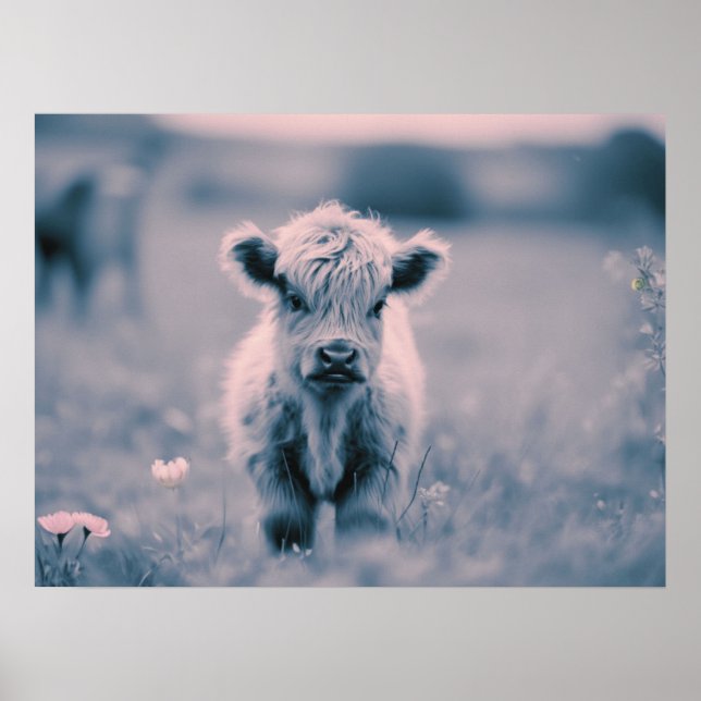 Scottish Highland Calf Baby Cow Pink Tint Print (Front)