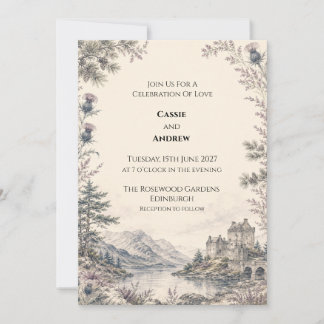 Scottish Highland Castle Loch Thistle Wedding Invitation