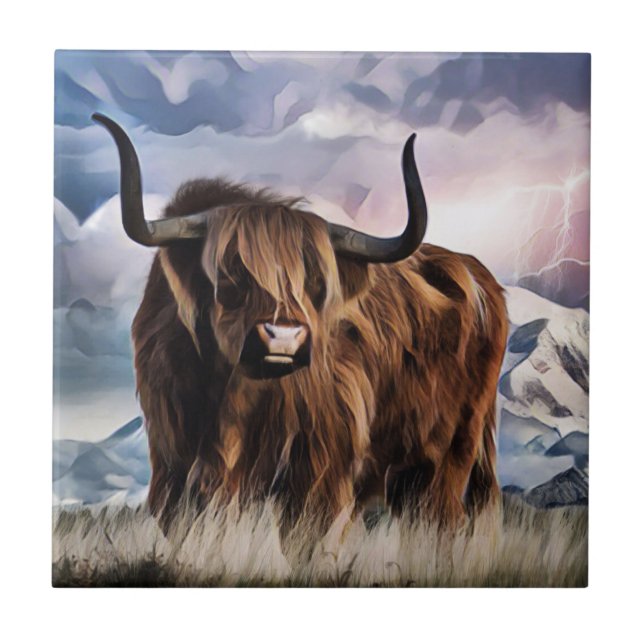Scottish Highland Cattle Ceramic Tile (Front)