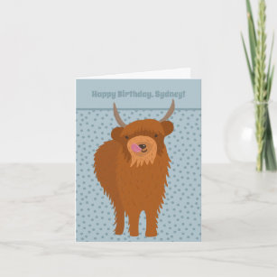 Scottish Highland Cattle Cow Graphic Personalised Card