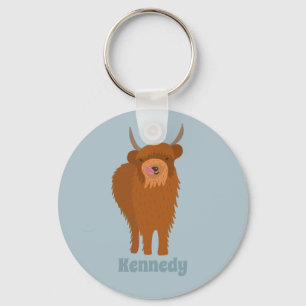 Scottish Highland Cattle Cow Graphic Personalised Key Ring