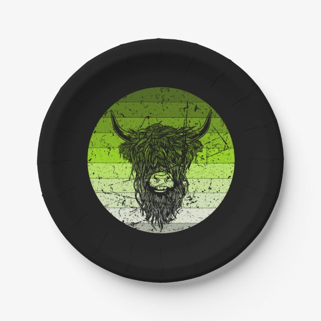 Scottish Highland Cattle Retro Paper Plate (Front)