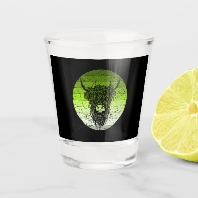 Scottish Highland Cattle Retro Shot Glass (Front)