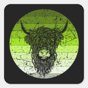 Scottish Highland Cattle Retro Square Sticker