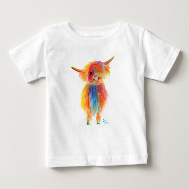 Scottish Highland Cow ' ANGEL ' by Shirley MacArth Baby T-Shirt (Front)