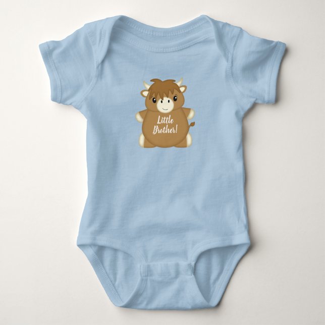 Scottish Highland Cow Baby Shower Blue Baby Bodysuit (Front)