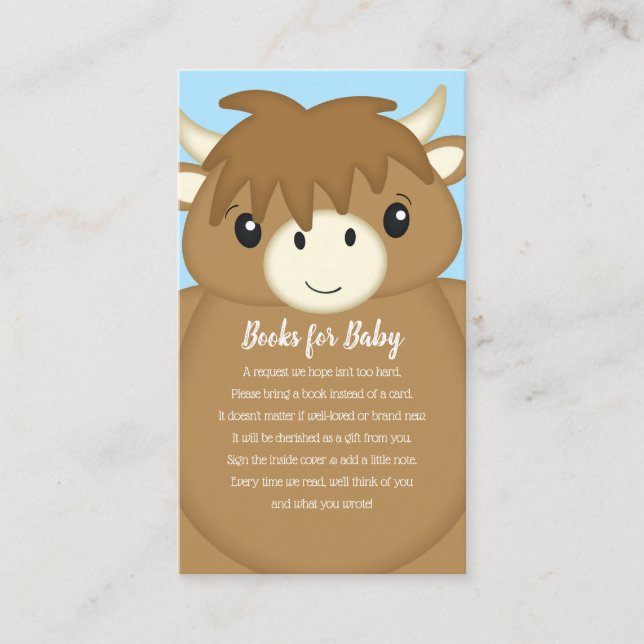 Scottish Highland Cow Baby Shower Blue Enclosure Card (Front)
