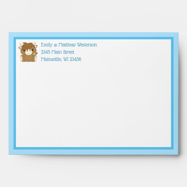 Scottish Highland Cow Baby Shower Blue Envelope (Front)