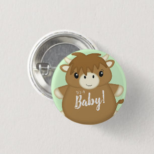 Scottish Highland Cow Baby Shower Green 3 Cm Round Badge