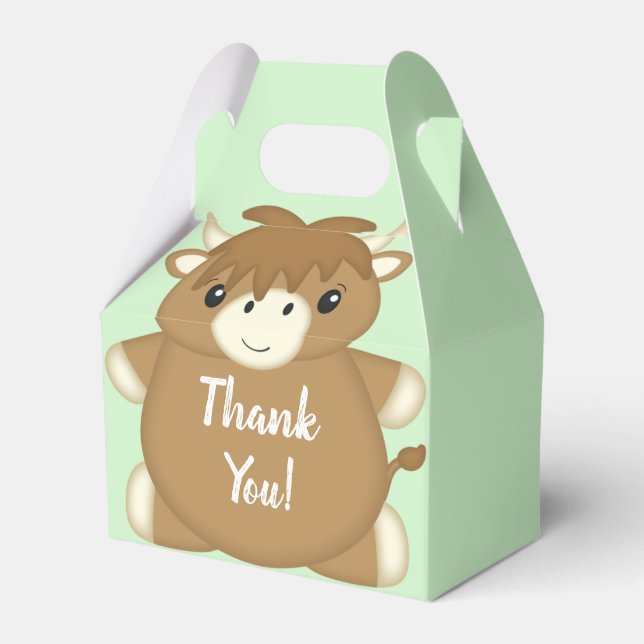 Scottish Highland Cow Baby Shower Green Favour Box (Front Side)