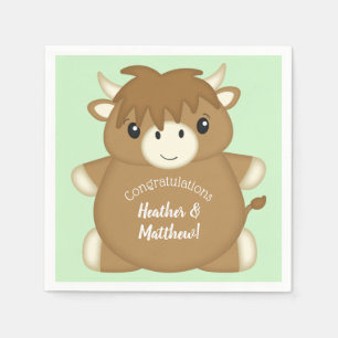 Scottish Highland Cow Baby Shower Green Napkin