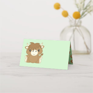 Scottish Highland Cow Baby Shower Green Place Card