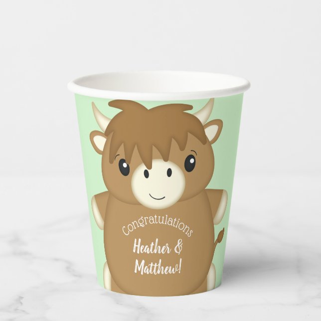 Scottish Highland Cow Baby Shower Paper Cups (Front)