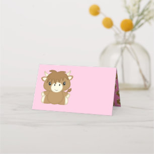 Scottish Highland Cow Baby Shower Pink Place Card