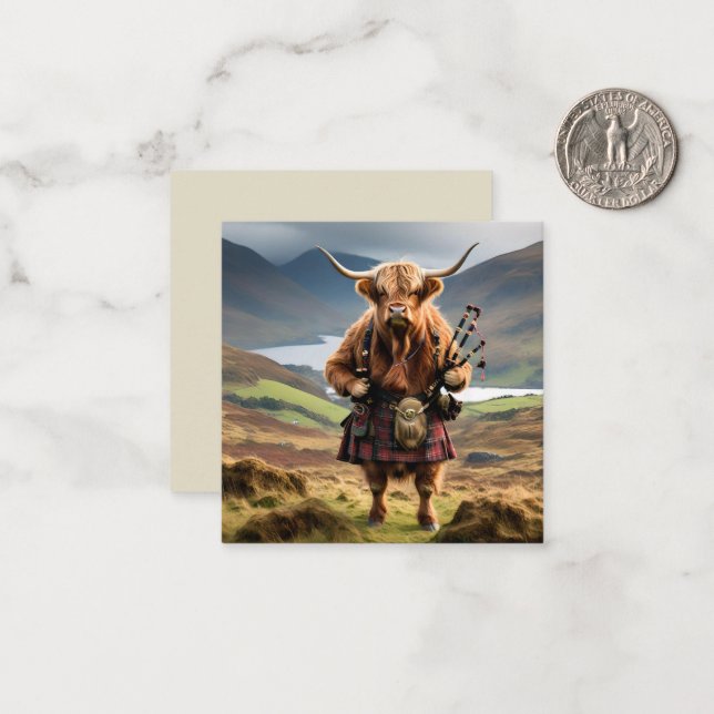 Scottish Highland Cow Bagpiper,  Card (Front/Back In Situ)