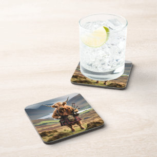 Scottish Highland Cow Bagpiper,  Coaster