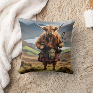 Scottish Highland Cow Bagpiper, Cushion