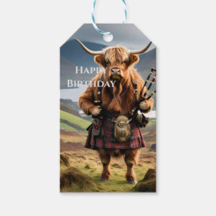 Scottish Highland Cow Bagpiper, Gift Tags
