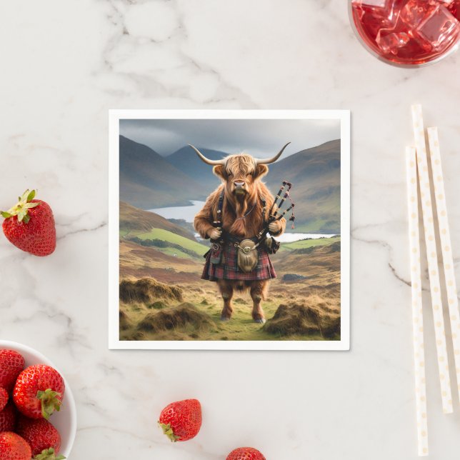 Scottish Highland Cow Bagpiper,  Napkin (Insitu)