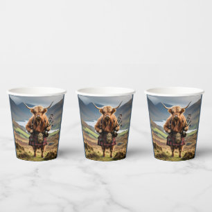 Scottish Highland Cow Bagpiper, Paper Cups