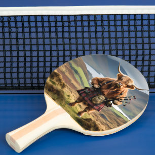 Scottish Highland Cow Bagpiper, Ping Pong Paddle