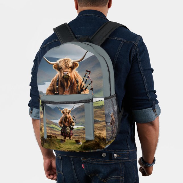 Scottish Highland Cow Bagpiper,  Printed Backpack (Insitu (Model))