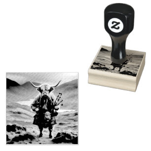 Scottish Highland Cow Bagpiper, Rubber Stamp