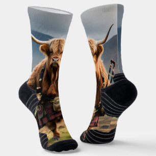 Scottish Highland Cow Bagpiper,  Socks