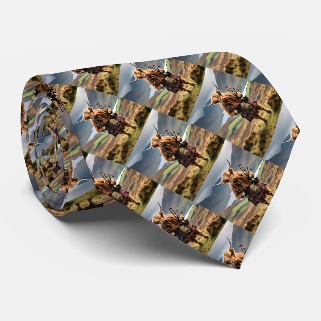 Scottish Highland Cow Bagpiper,  Tie (Rolled)